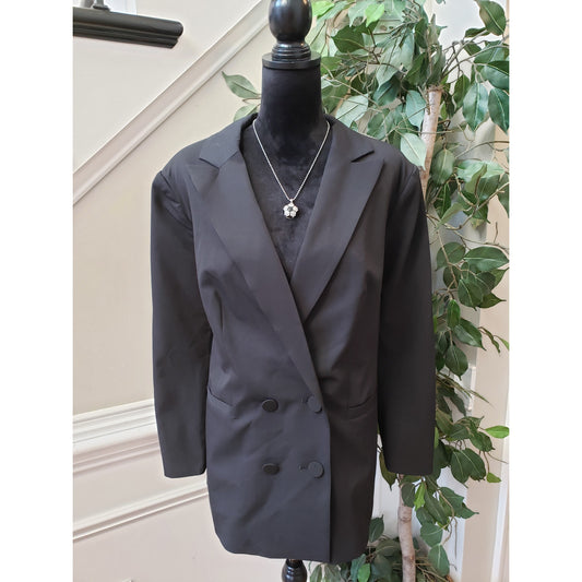 Eloquii Blazer Coat Womens Size 16 Black Notch Lapel Slit Back Double Breasted