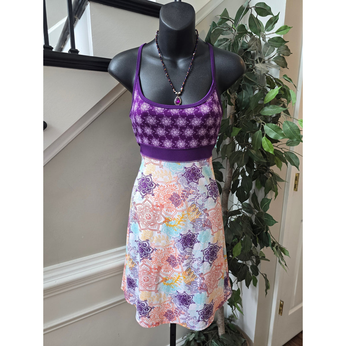 Lola A-Line Dress Womens SZ XS Multicolor floral Criss-Cross Straps Empire Waist