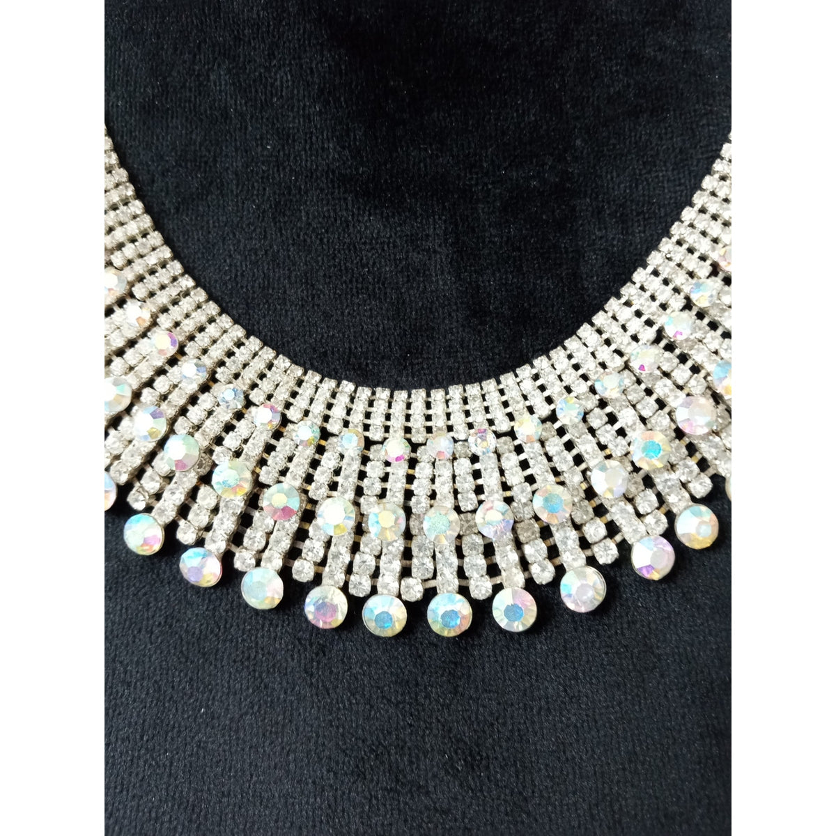 Silver Tone Crystal Bib Statement Necklace Multi Strand Bridal Formal Elegant