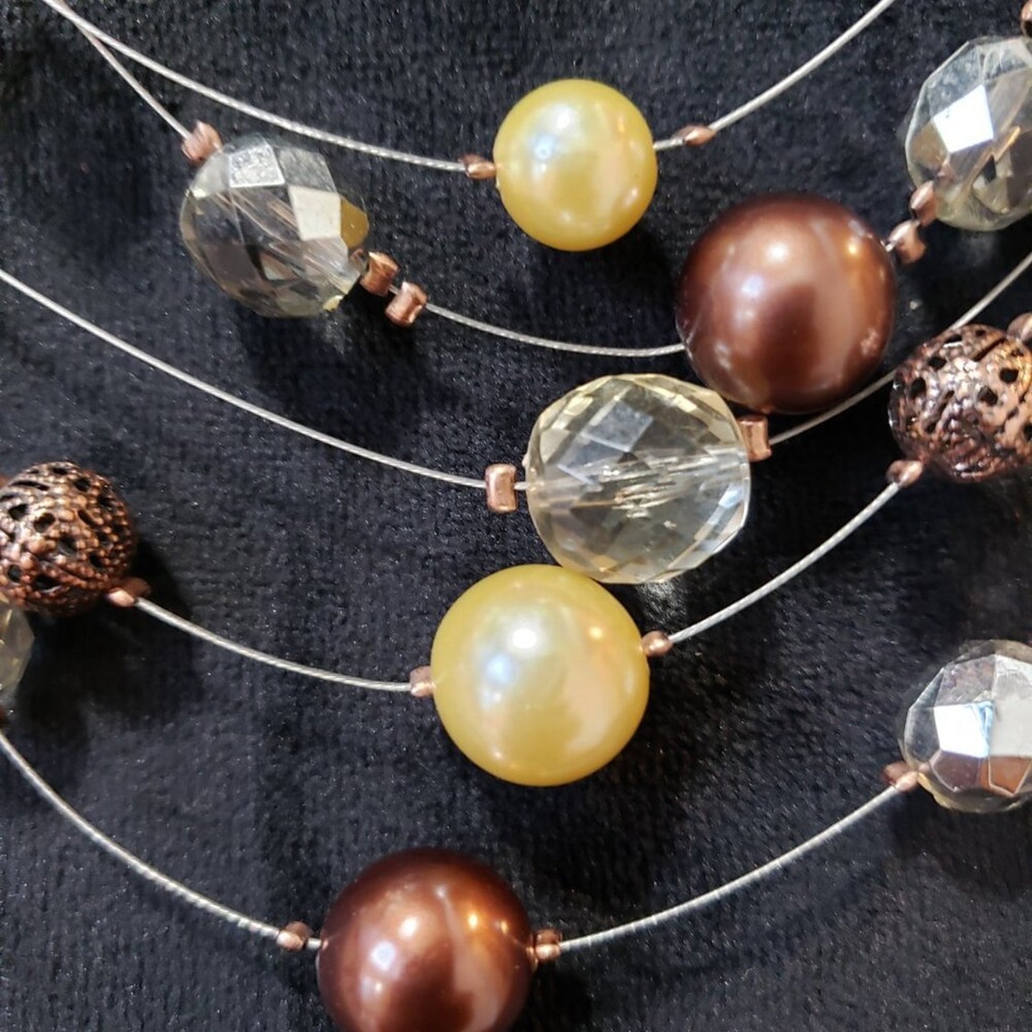 Women's Multi Strands Floating Faux Pearls Crystals & Balls Necklace Jewelry