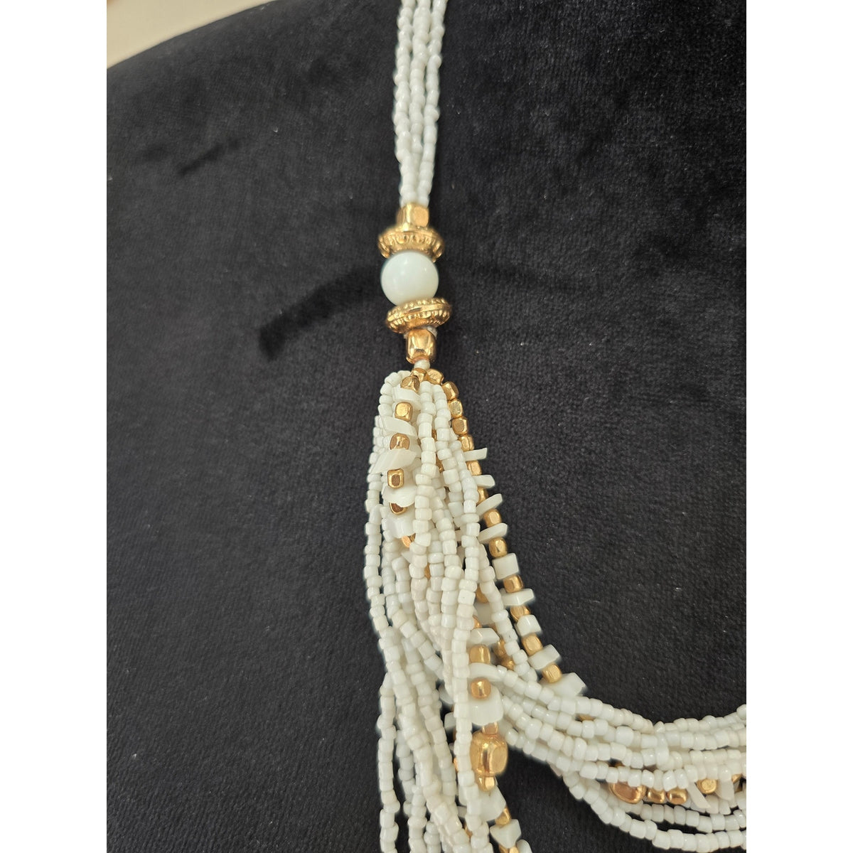 White Multi Strand Seed Bead Layered Statement Necklace Boho Jewelry
