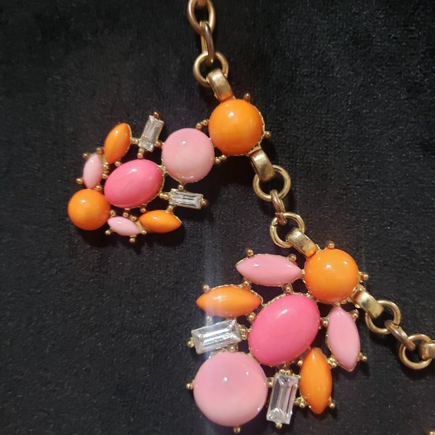 New York Womens Pink Orange Gemstones Floral Statment Collar Necklace w/ Lobster
