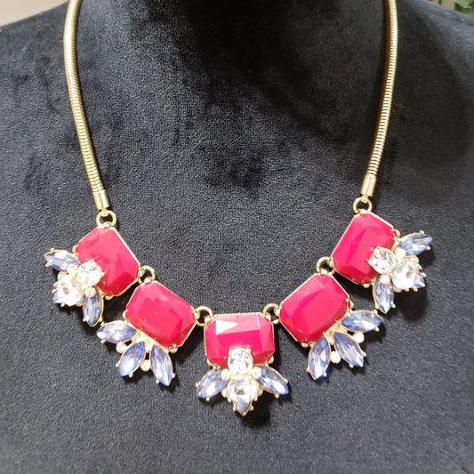 Chico's Womens Fashion Faceted Rhinestones Beaded Floral Statement Bib Necklace
