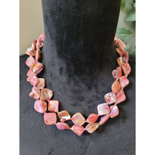 Women's Pink Shell Beaded Necklace Lobster Clasp Irregular Natural Stone Jewelry