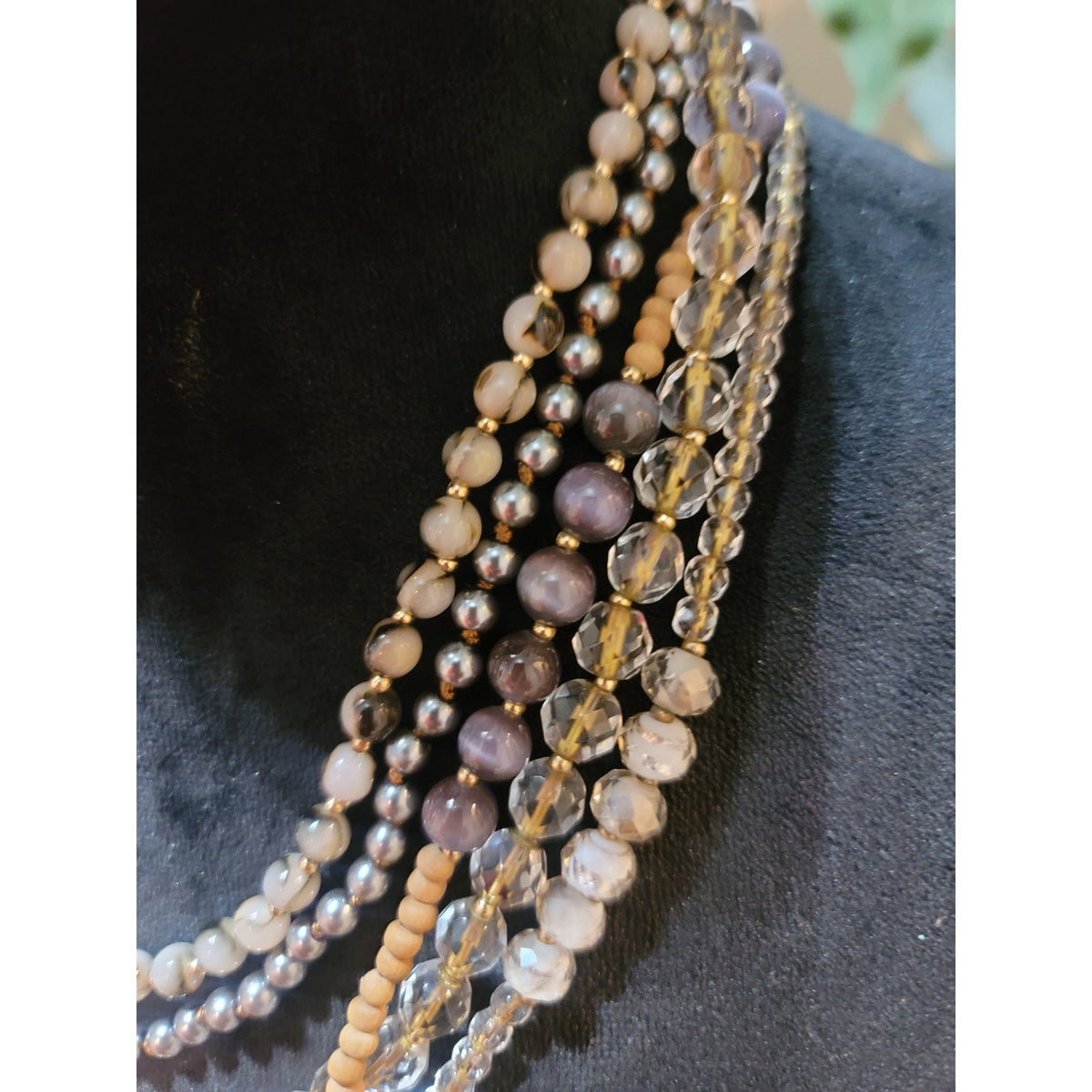 Loft Women's Multi Layer Beaded Statement Necklace Gold Lobster Clasp Design