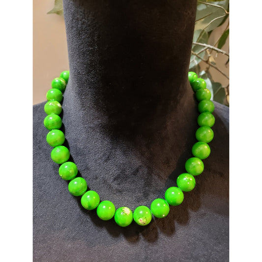 Women Fashion Green Howlite Beads Collar Necklace Jewelry with Spring Ring Clasp