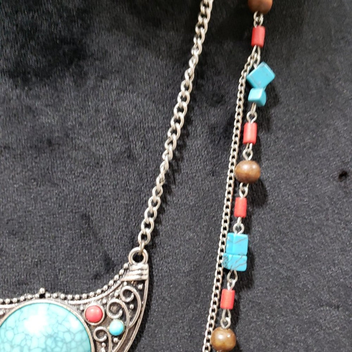 Women Fashion Silver Large Round Turquoise Stone Collar Necklace w/Lobster Clasp