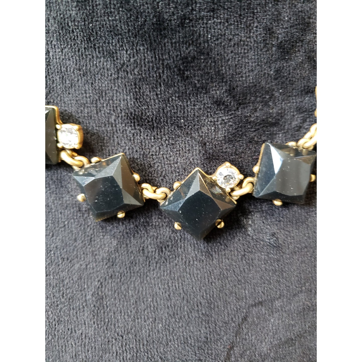 Women's Black Square Statement Necklace Gold Chain Lobster Clasp Elegant Chic