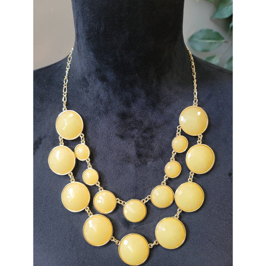 Women's Yellow Bubble Bib Necklace Lobster Clasp Gold Tone Statement Jewelry
