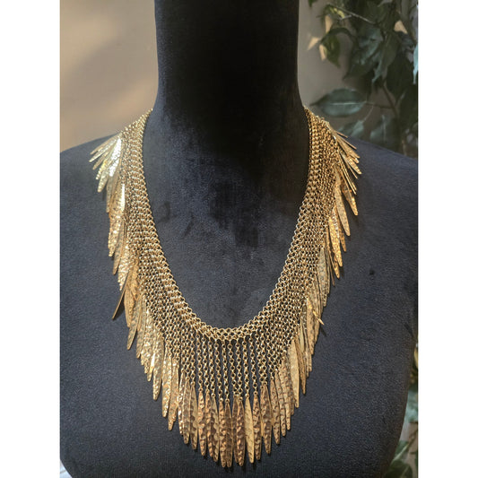 Women Gold Tone Layered Chain Necklace With Hammered Dangle Charms Lobster Clasp
