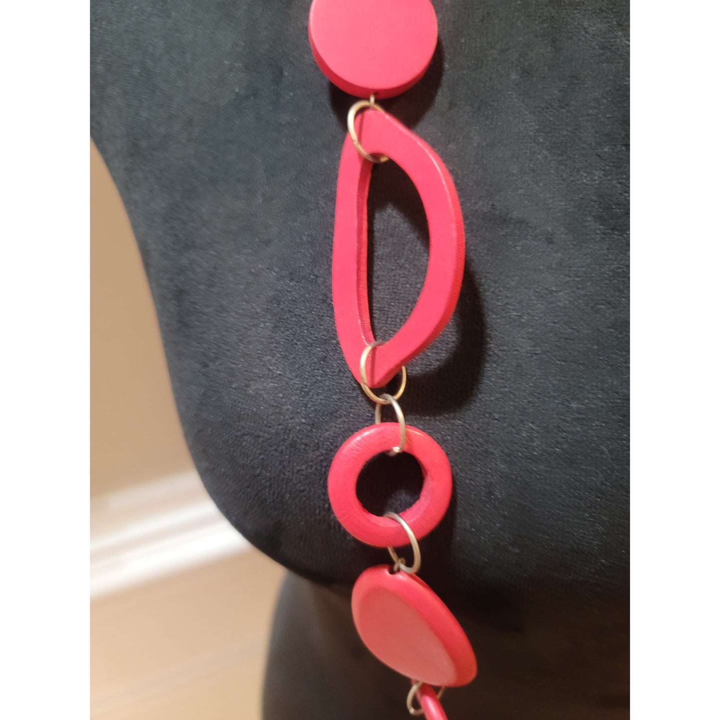 Women's Red Statement Necklace With Geometric Beads And Lobster Clasp Lock