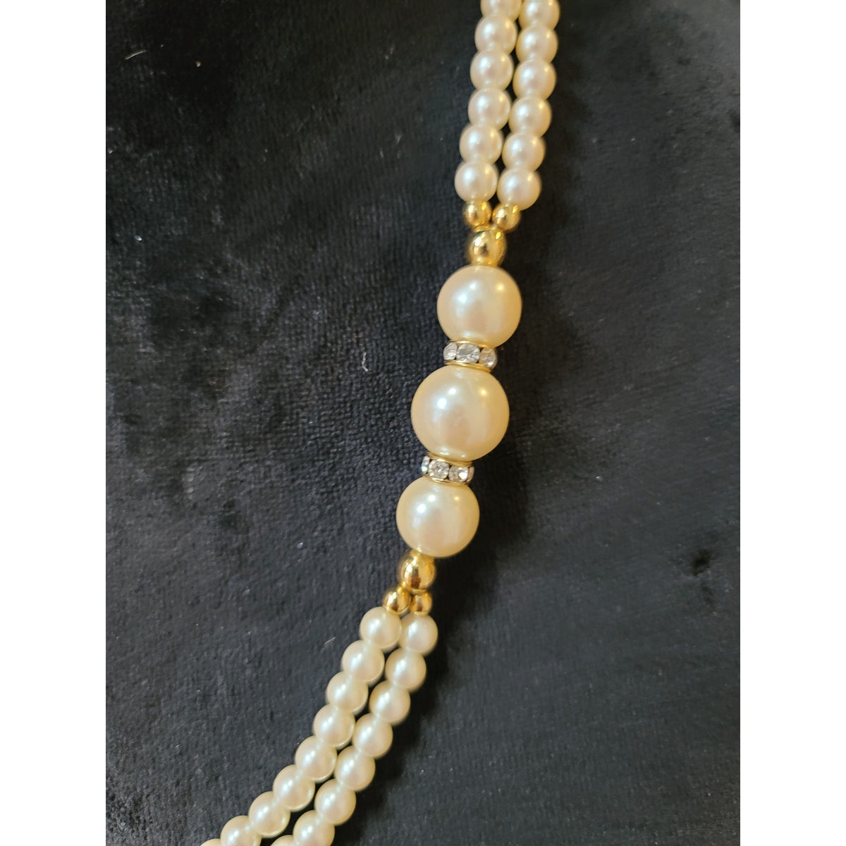 Women's Double Strand Pearl Necklace with Gold Accents and Clasp Lock