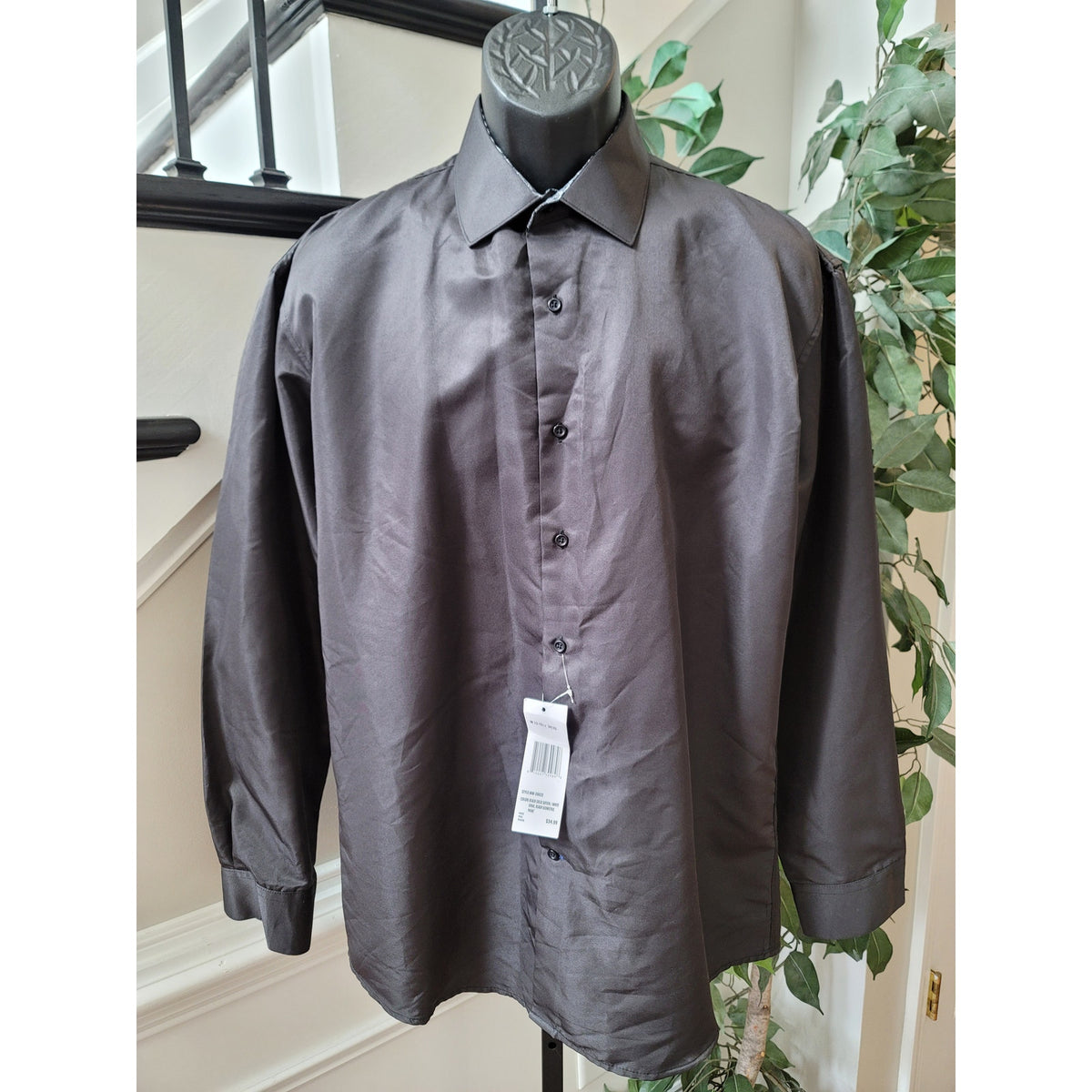 Nine West Button Down Shirt Men's Size Medium Black Classic Long Sleeves