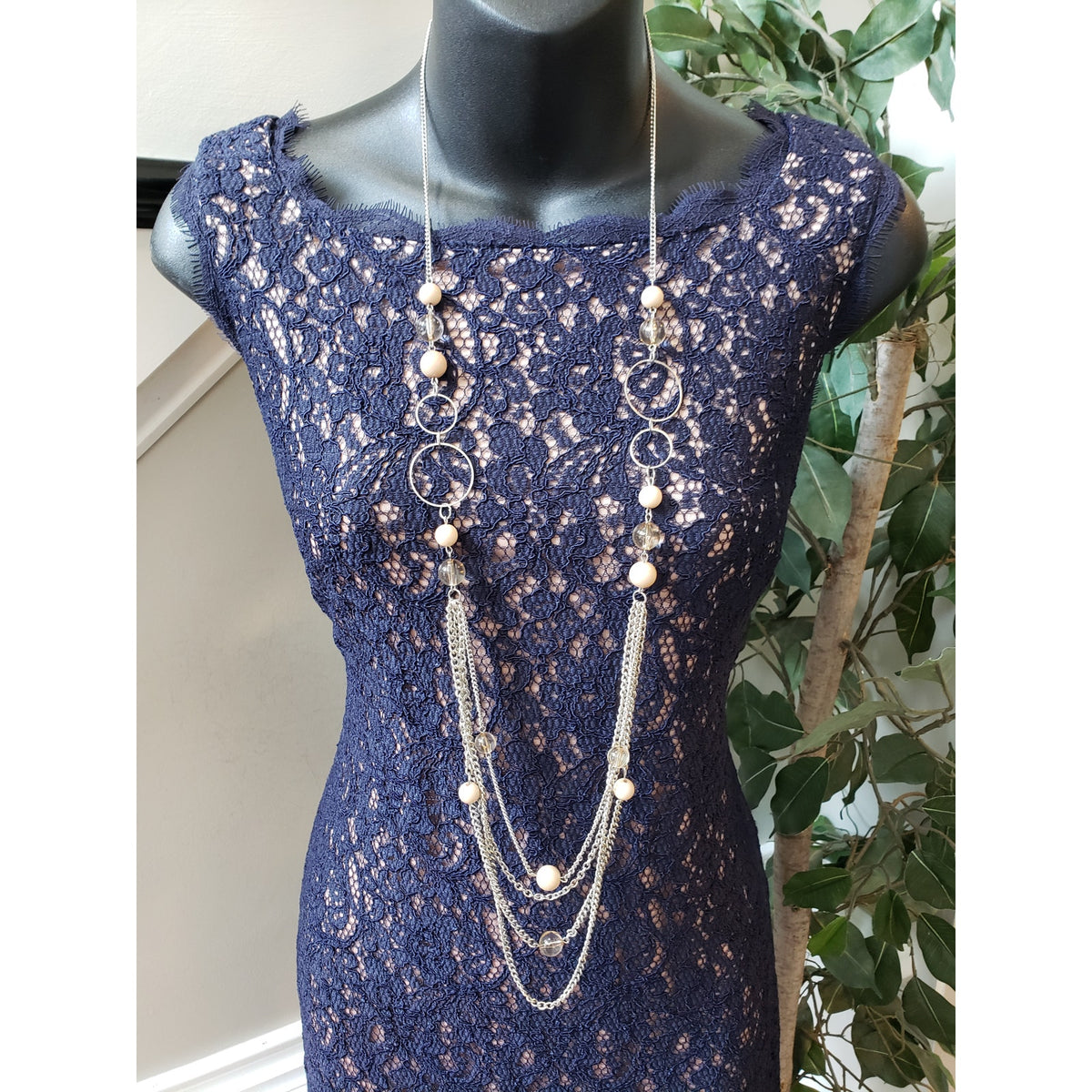 Adrianna Papell Fit & Flare Dress Women's 6 Blue Round Neck Sleeveless Back Zip