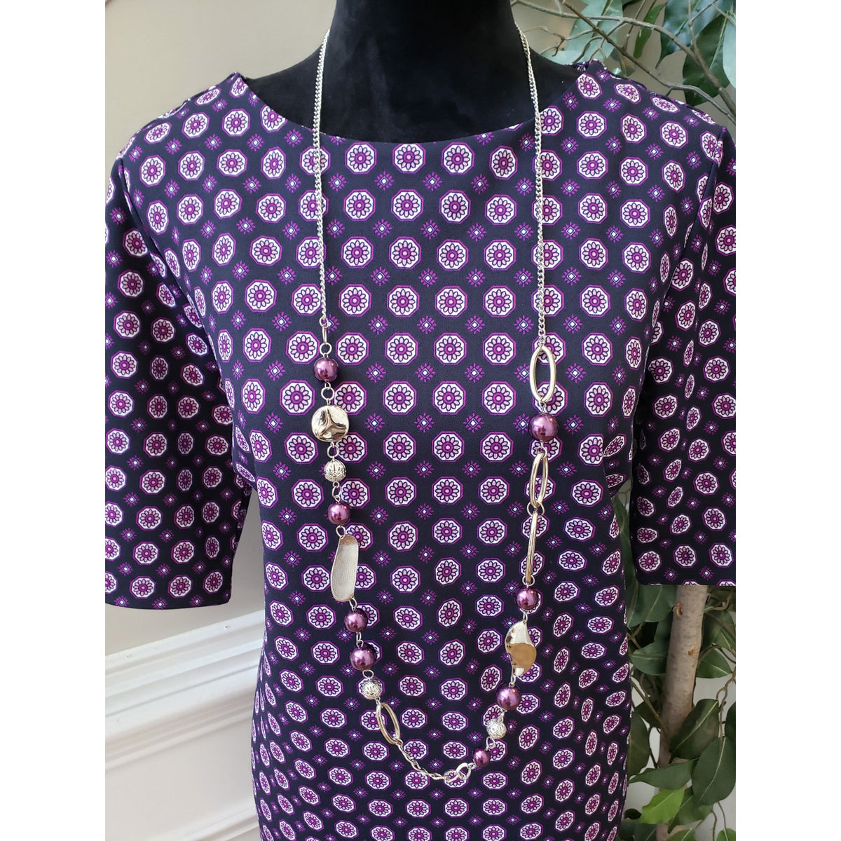 Banana Republic Shift Dress Women Size 10 Purple Medallion Print Career Cocktail