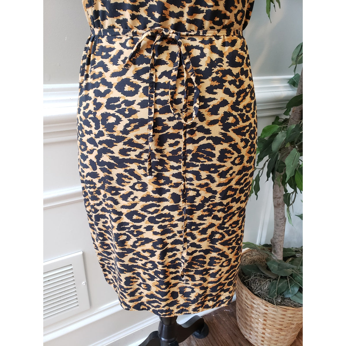 Beachlunchlounge Dress Women Medium Brown Black Leopard Print Sleeveless Tie