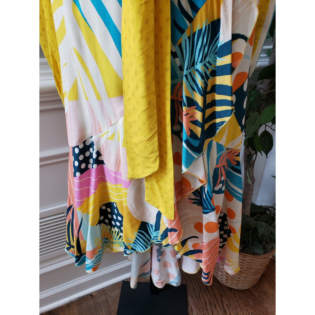 Anthropologie Dress Women Petite XL Multicolor Wrap V Neck Long Sleeve Boho
