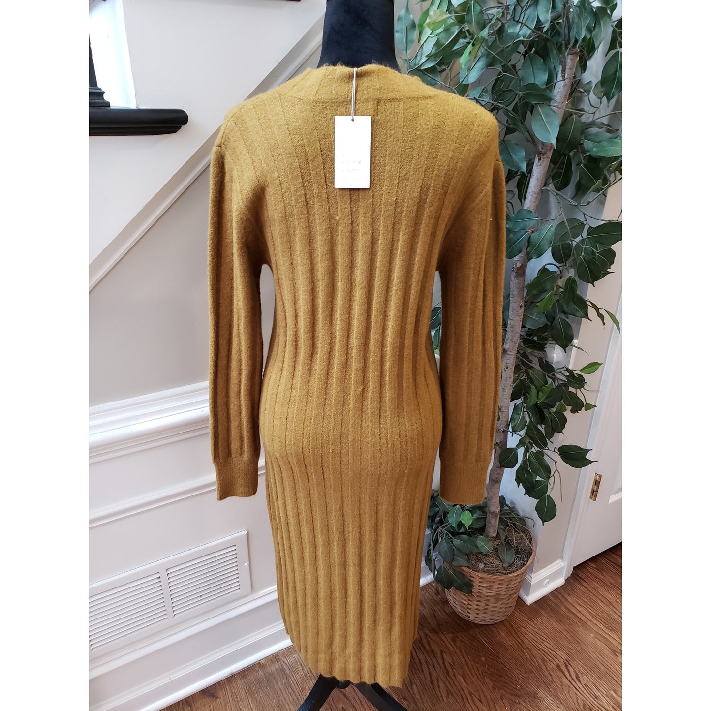 A New Day Sweater Dress Women's XS Green Knit Long Sleeve Lightweight Mock Neck