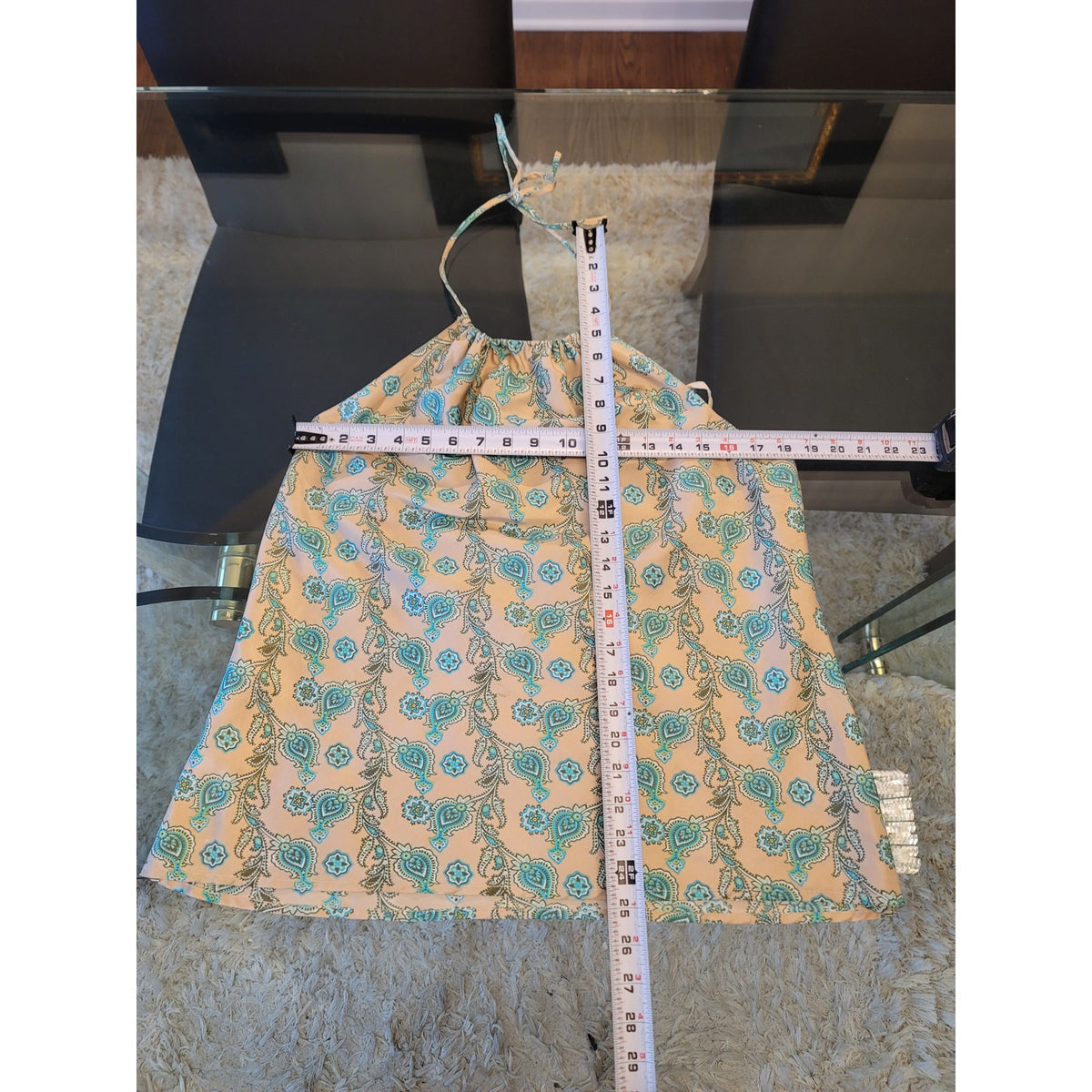 Gap Halter Top Women's SZ XL Turquoise Beige Paisley Printed Open Back Blouse