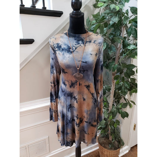 Fantastic Fawn Womens Multicolor Rayon Crew Neck Long Sleeve Knee Length Dress M