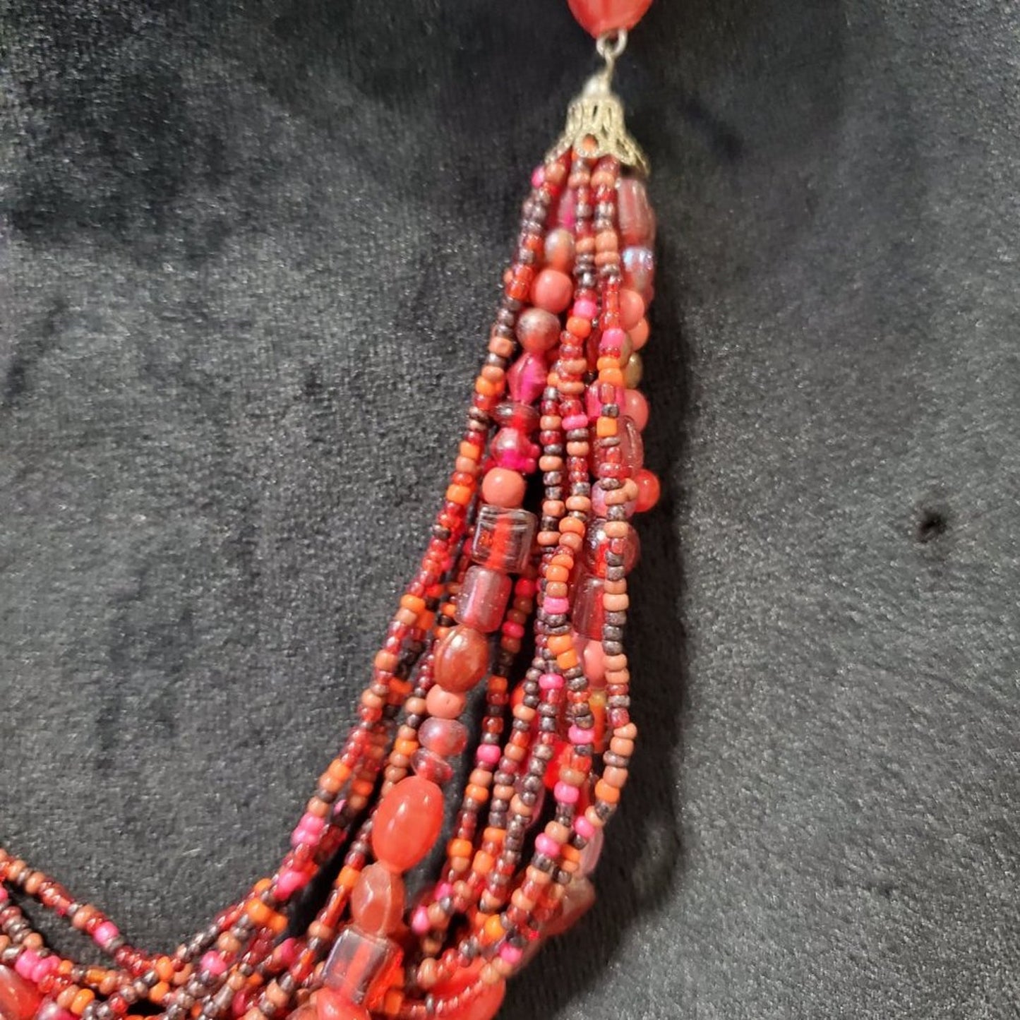 Womens Fashion Red Tibetan Glass Bead Multi-Strand Collar Necklace Lobster Clasp