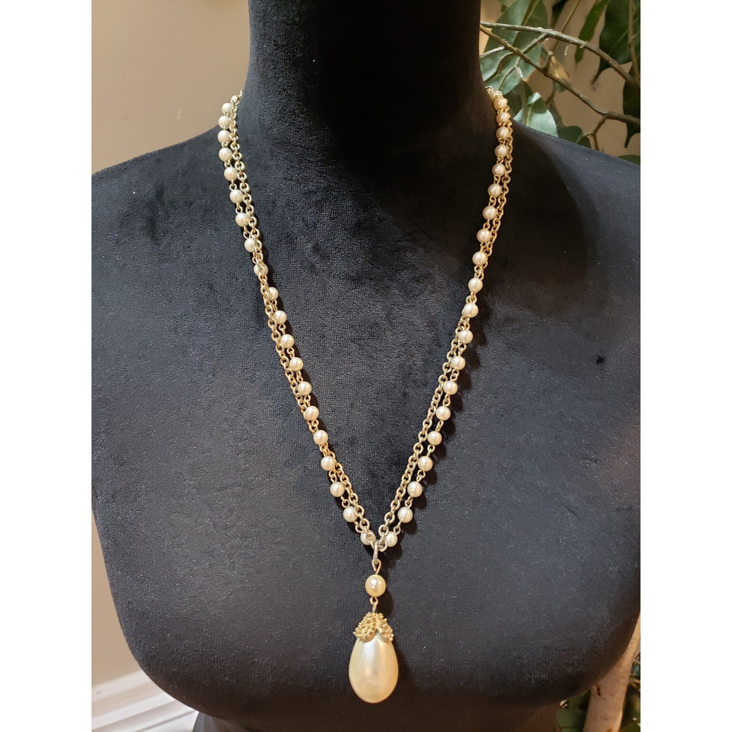 Womens Fashion 2 Strand Gold Tone Napier Faux Pearl Teardrop Necklace Jewelry