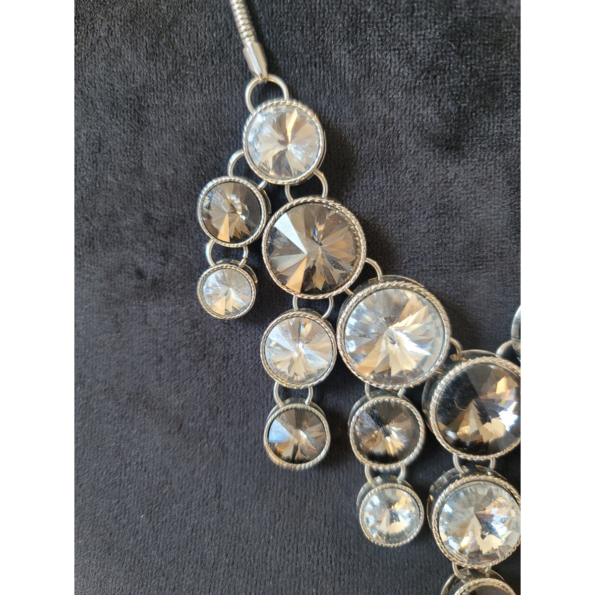 Women's Silver Statement Necklace With Lobster Clasp Layered Disc Crystal Design