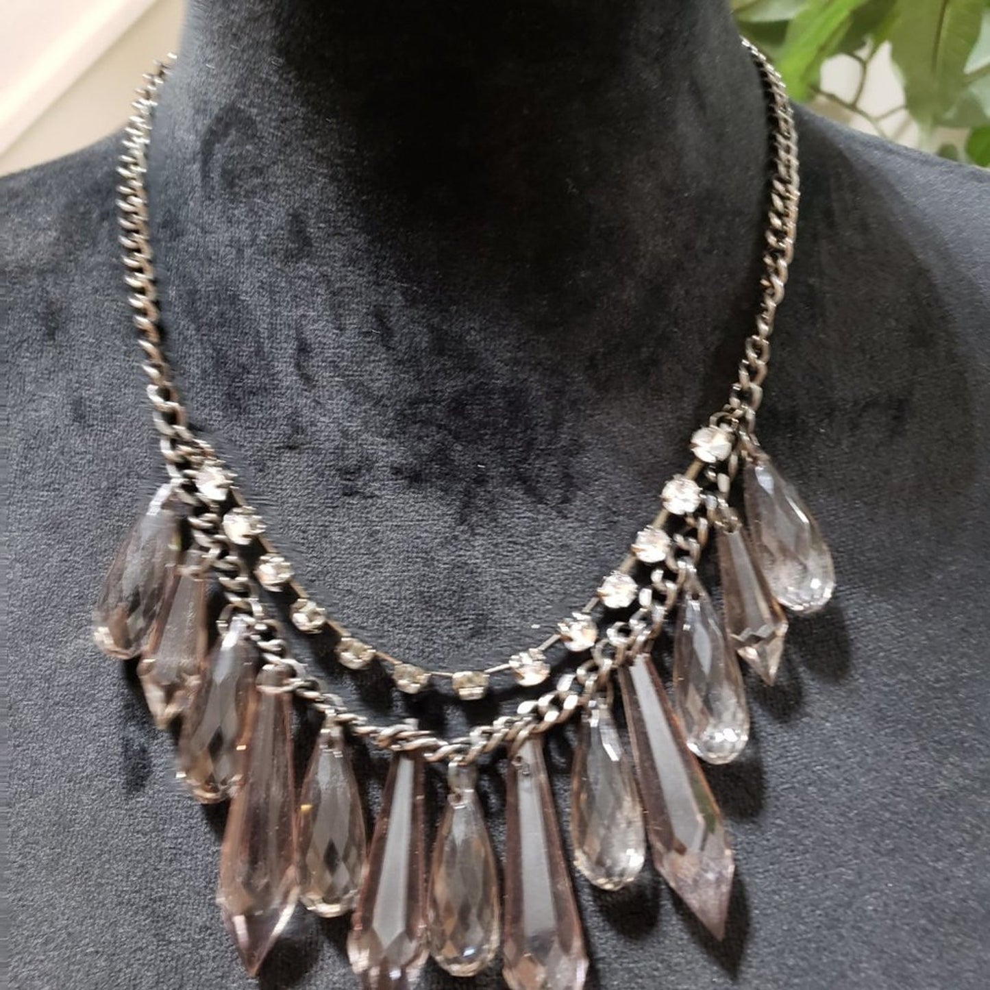Womens Clear Faceted Bicone Beads Rhinestones Collar Necklace with Lobster Clasp