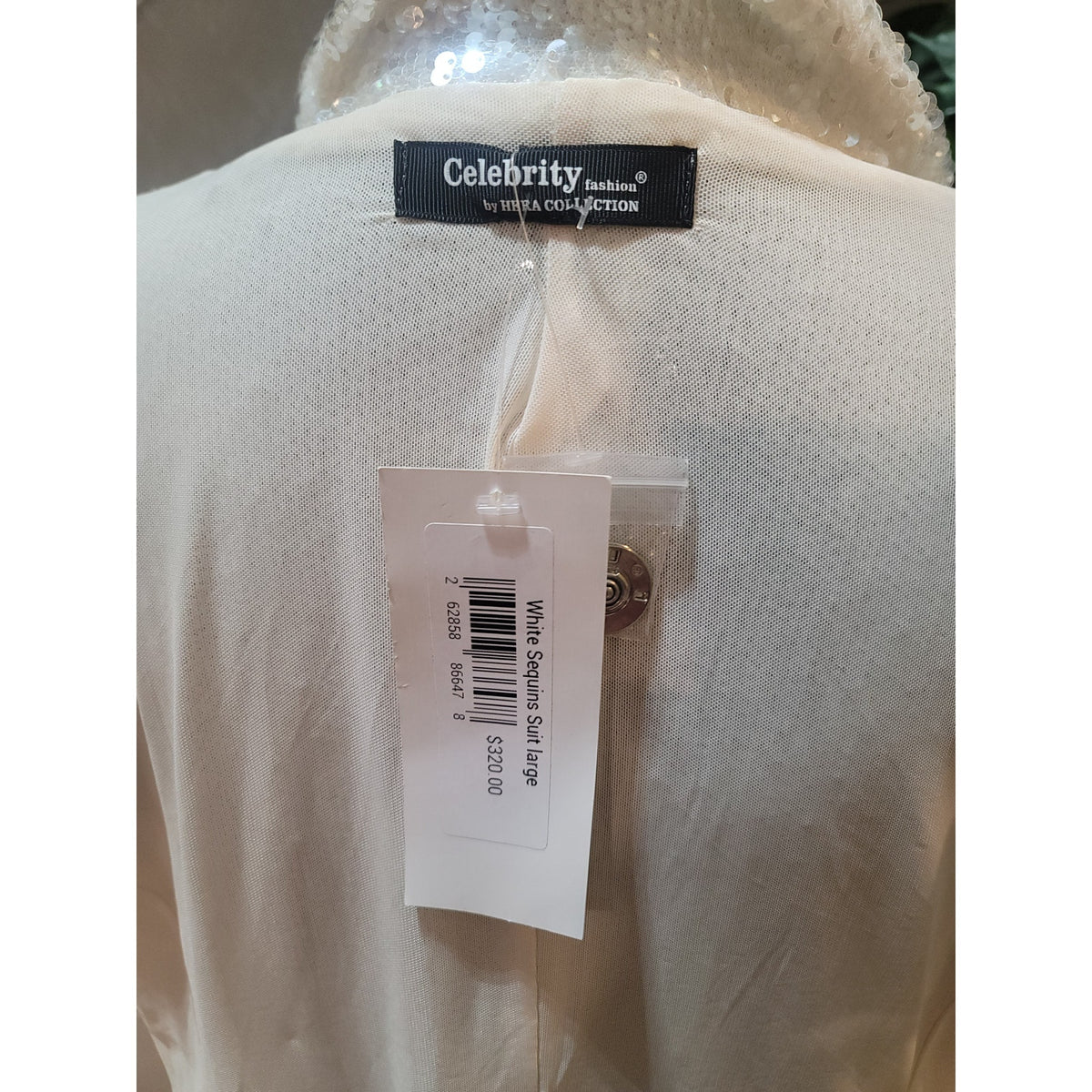 Celebrity Sequin Blazer Women's Large White Snap Button Fully Lined Faux Pockets