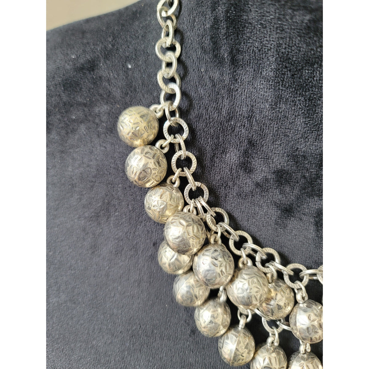 Women's Antique Silver Oxidized Ball Necklace With Lobster Clasp Chain Jewelry