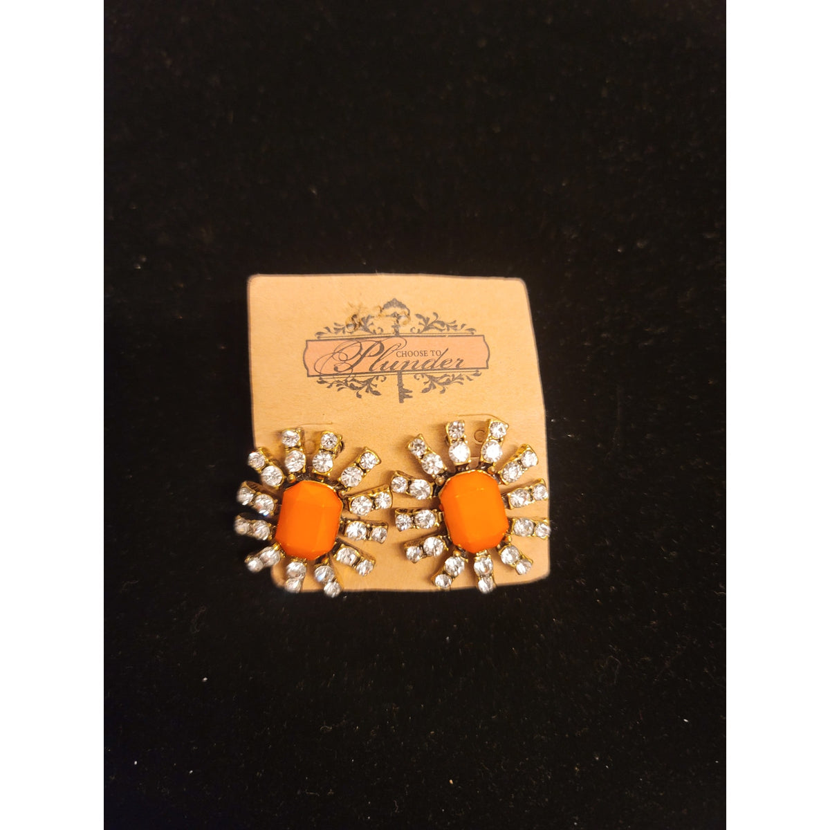 Plunder Orange White Beaded Necklace, Bracelet Earrings Set Statement Jewelry