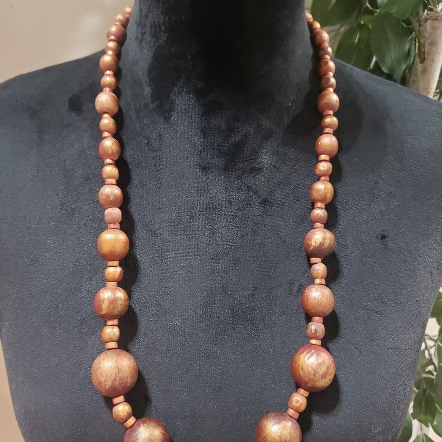 Womens Boho Ethnic Style Brown Color Chunky Wooden Beaded Long Necklace