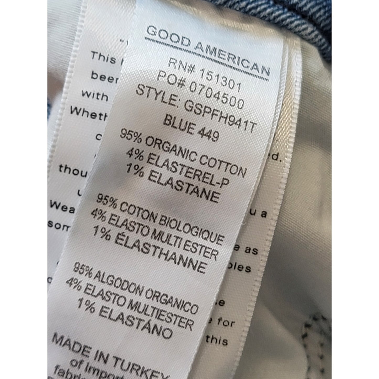 Good American High Rise Jeans Women's 27 Blue Organic Cotton Stretch Frayed Hem