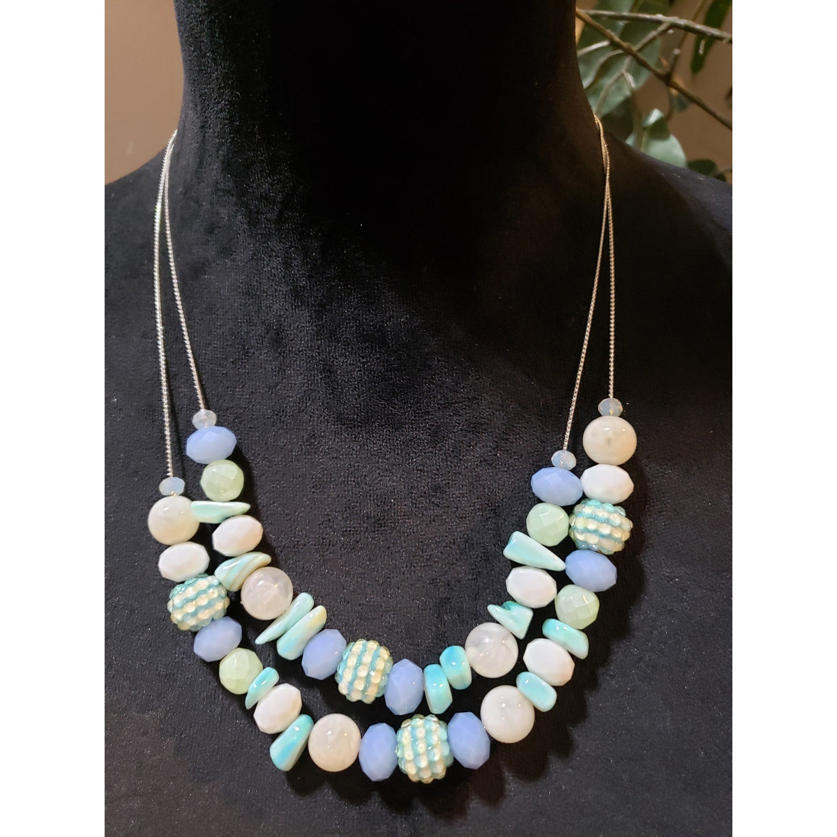 Womens Chunky 2 Strand Multi Mix Beads Statement Necklace Jewelry with Earrings