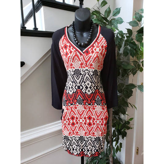 Scotch and Soda Knee Length Dress Womens Multi Geo Print Viscose Split V Neck