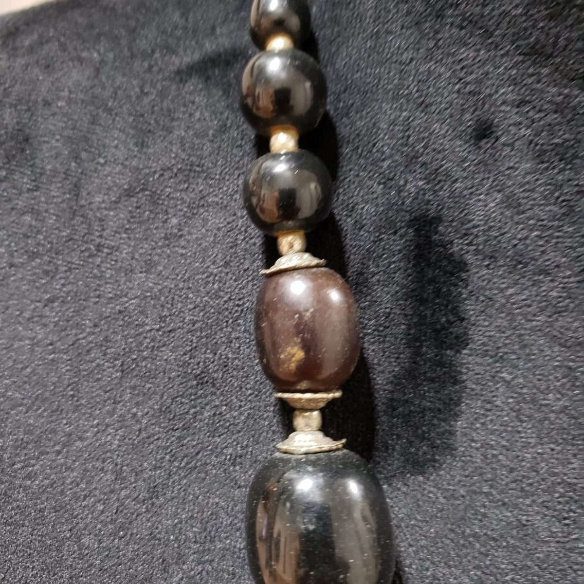 Womens Fashion Chunky Black Mottled Ceramic Beaded Collar Necklace w/ Hook & Eye