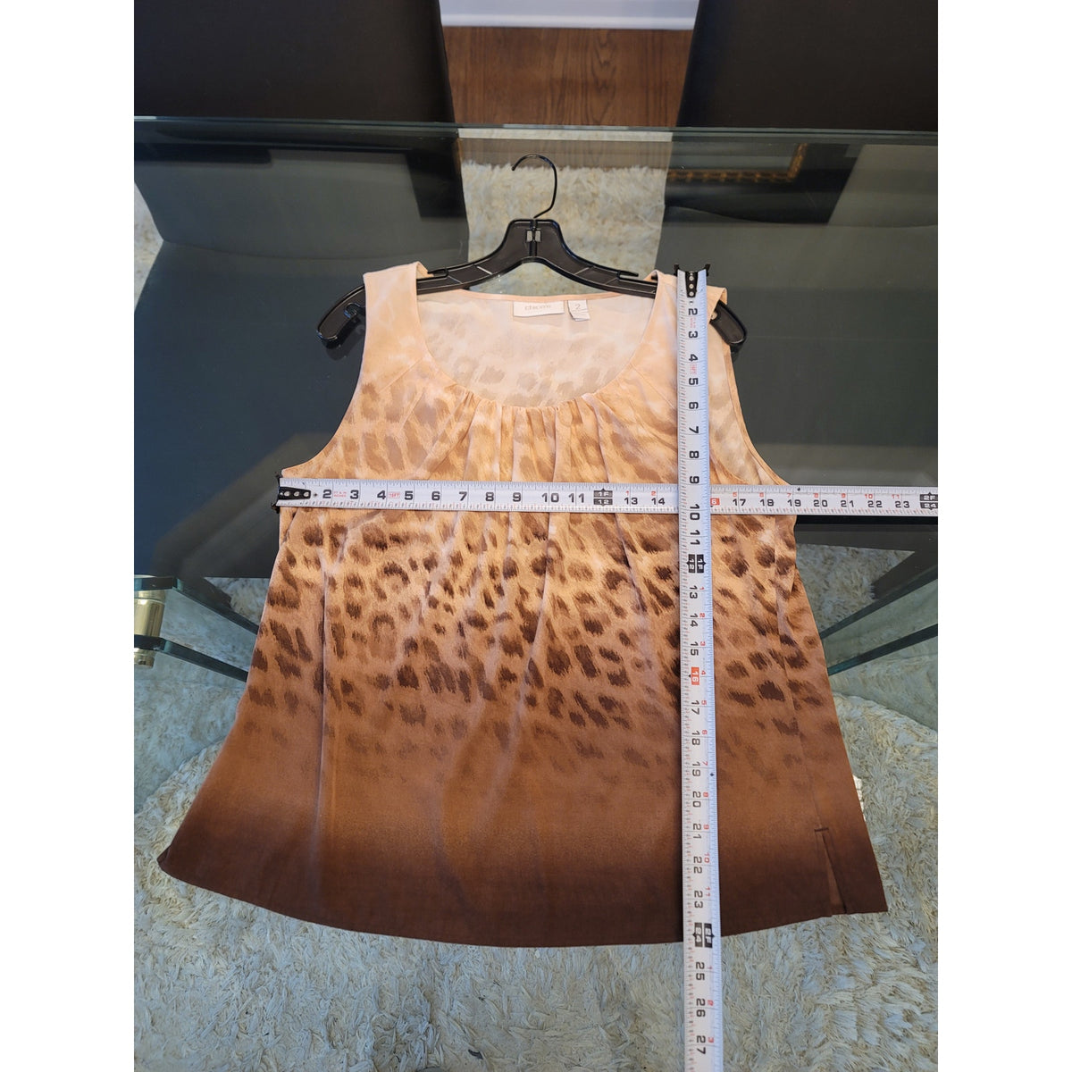 Chico's Tank Top Women's SZ 2/L Brown/Beige Leopard Print Sleeveless Round Neck
