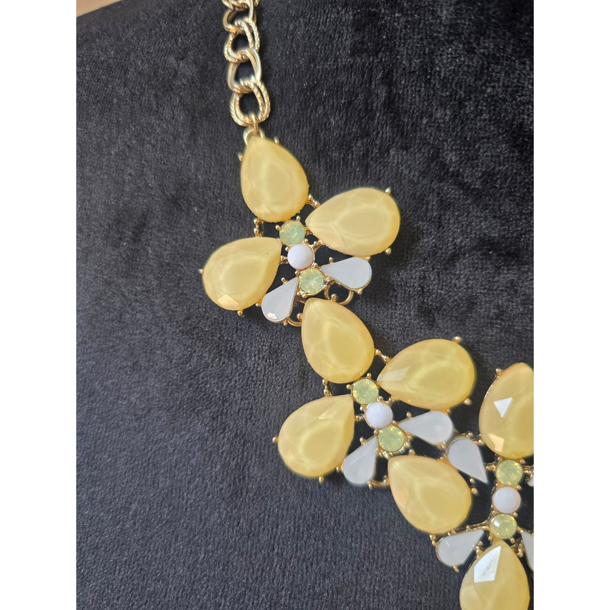 Gold Tone Yellow Teardrop Rhinestone Bib Statement Necklace