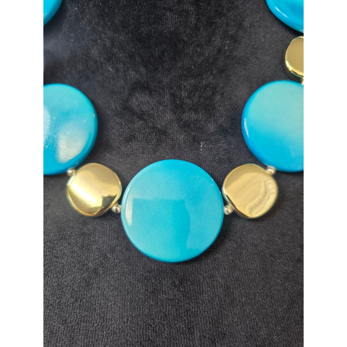 Turquoise Gold Disc Statement Necklace