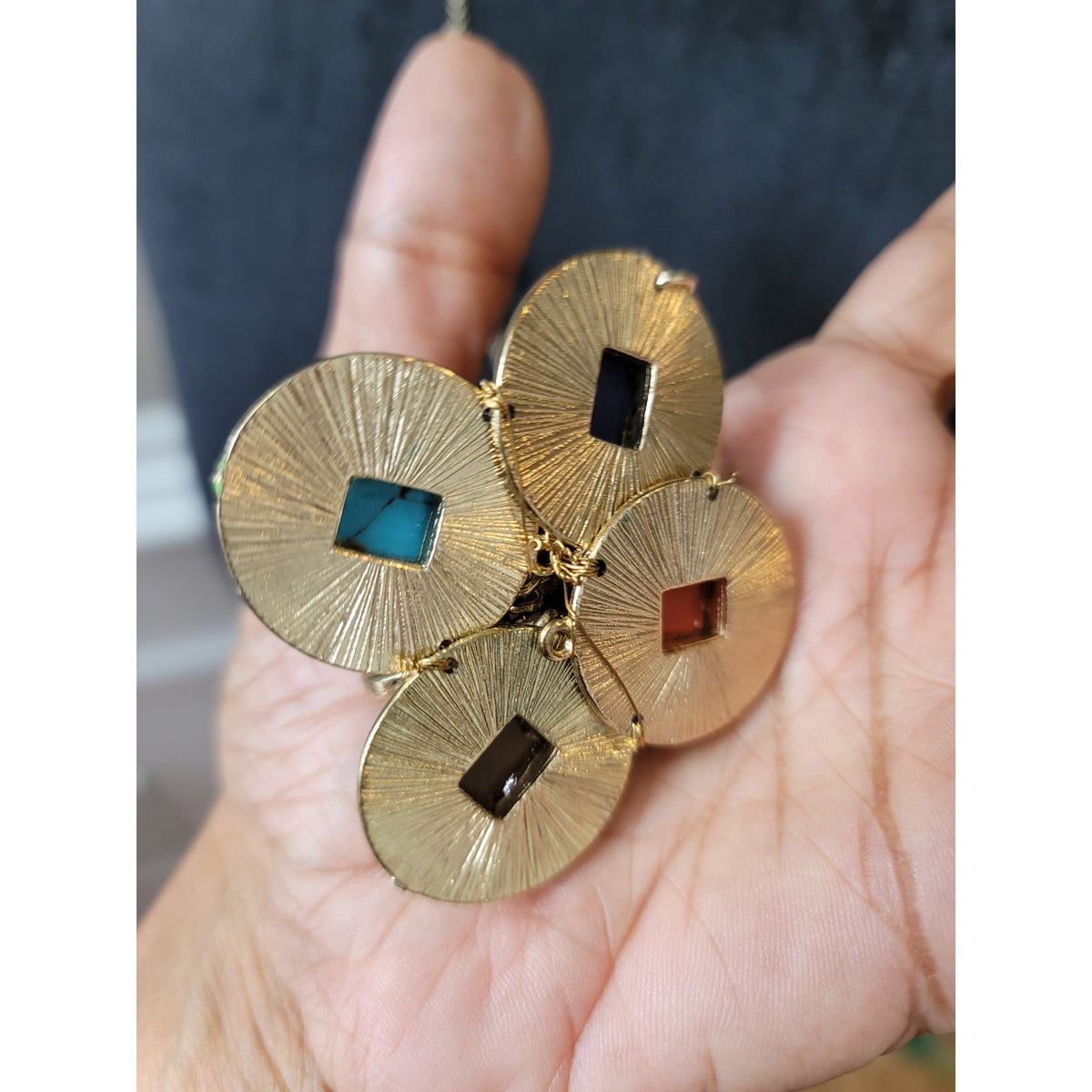 Women's Gold Chain Necklace with Colorful Gemstone Flower Pendant
