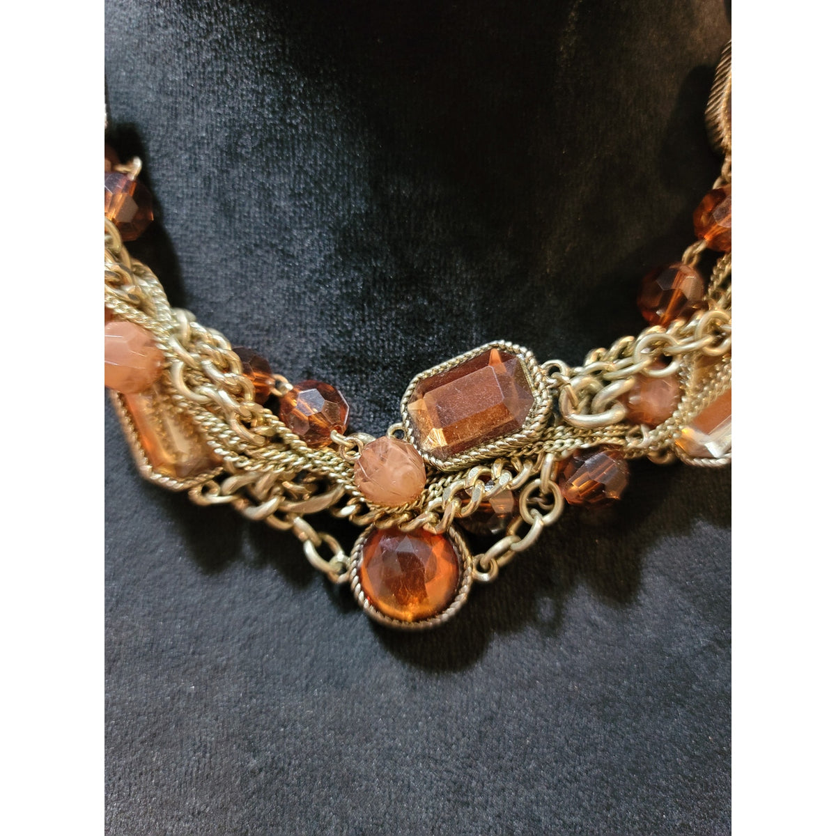 Women’s Amber Crystal Multi Chain Fashion Necklace With Lobster's Clasp