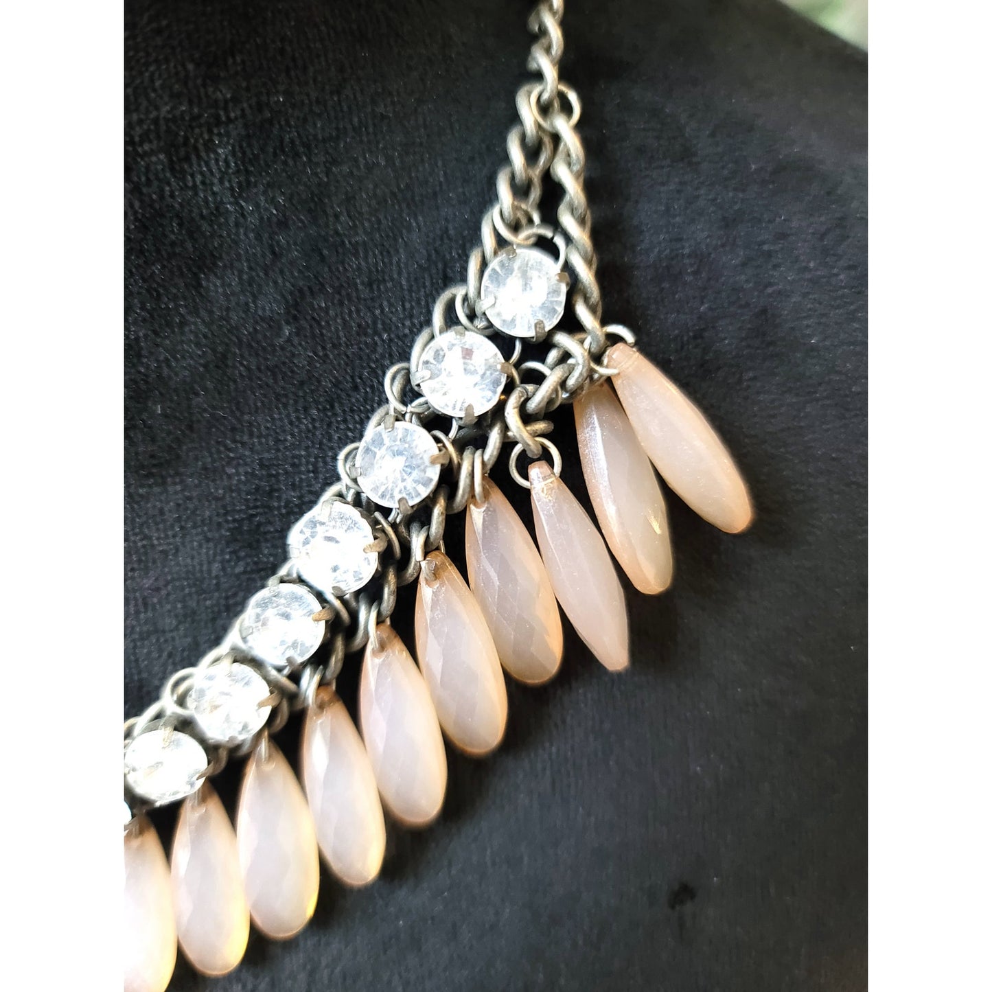 Women's Peach Teardrop Crystal Statement Necklace Silver Lobster Clasp Elegant