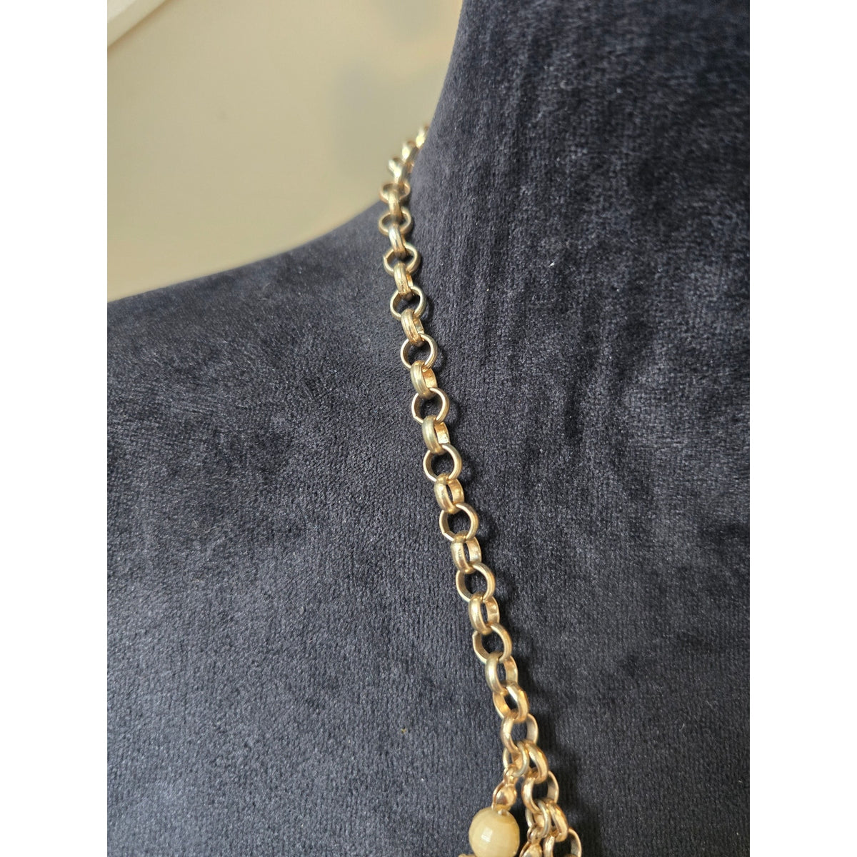 Peach Navy Beaded Waterfall Statement Necklace