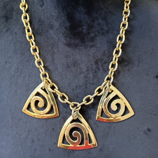 Womens Gold Tone Brass 3 Triangle Chain Necklace Jewelry with Lobster Clasp