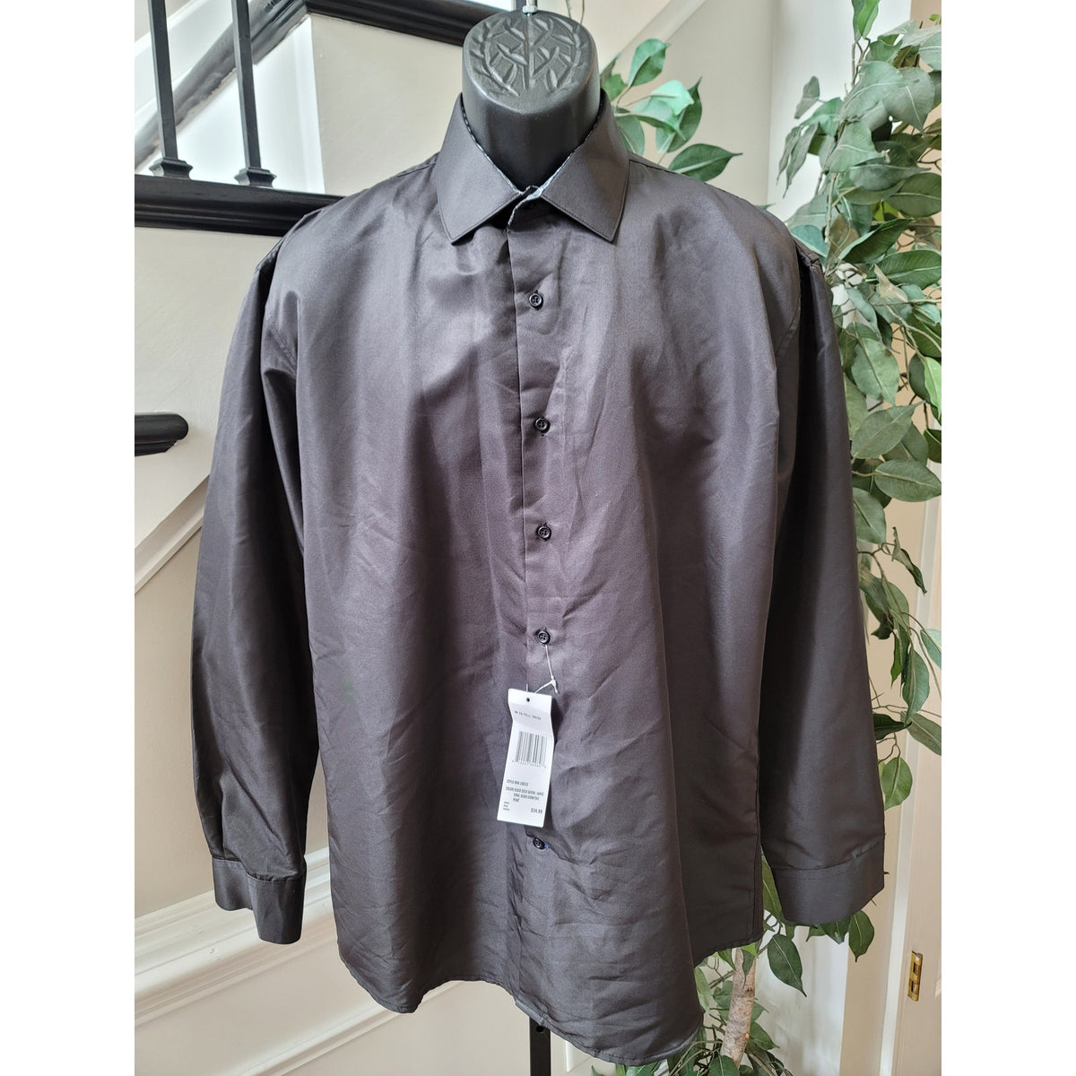 Nine West Button Down Shirt Men's Size Medium Black Classic Long Sleeves