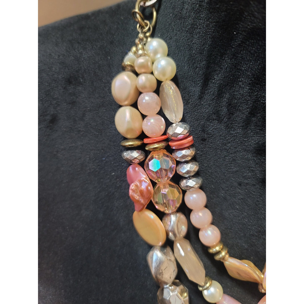 Ruby Rd. Women Pink Beaded Statement Necklace Multi Strand Silver Tone Jewelry