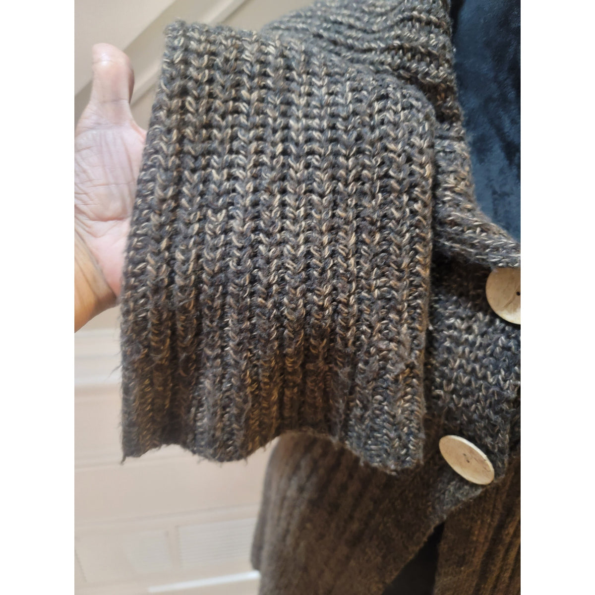 No Boundaries Long Cardigan Jacket Women's Large Brown Button Front Long Sleeve