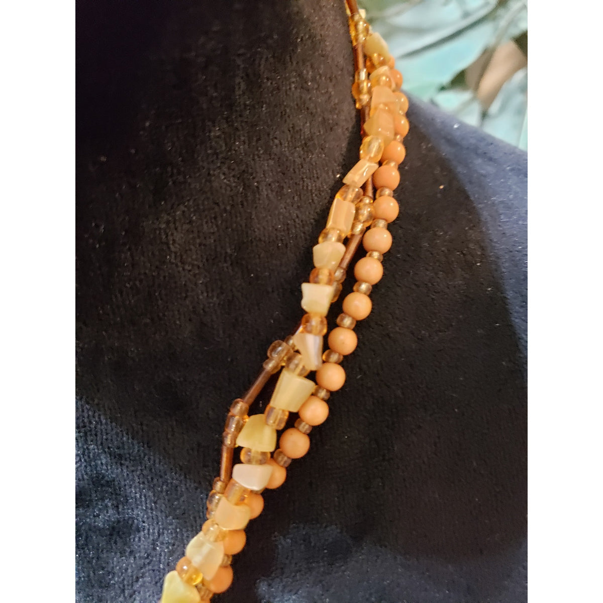 Womens 3 Strand Yellow Chunky Beads Encrusted Crystals Filigree Pendant Necklace