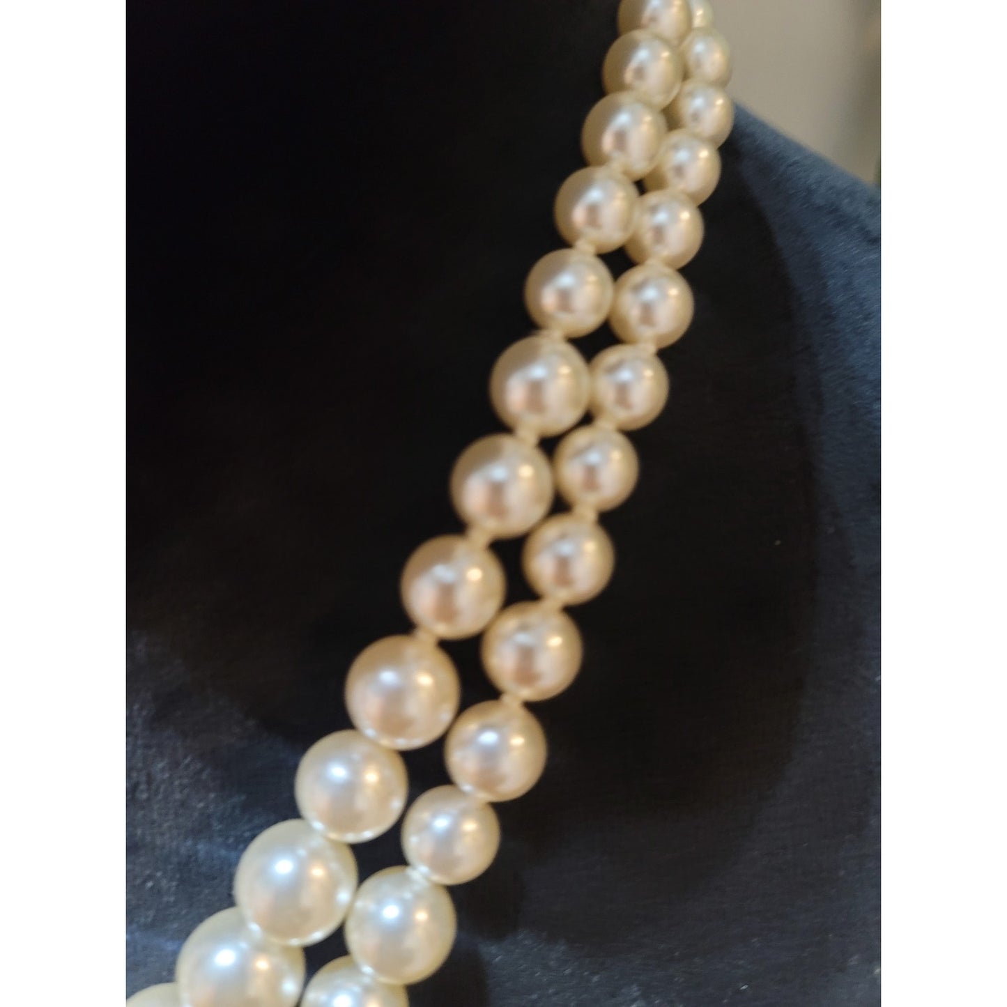 Women's Double Strand Pearl Necklace With Decorative Box Clasp Elegant Jewelry