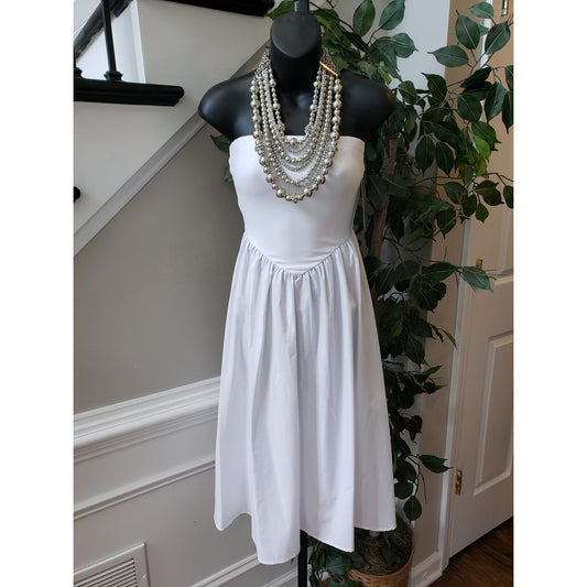No Comment Knee Length Dress Women's S White Pleated Polyester Off the Shoulder